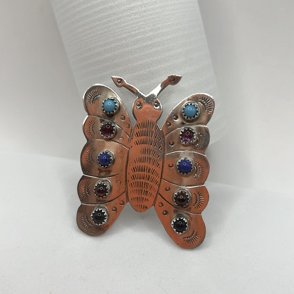 Navajo Butterfly sterling stone brooch - Picture 1 of 5